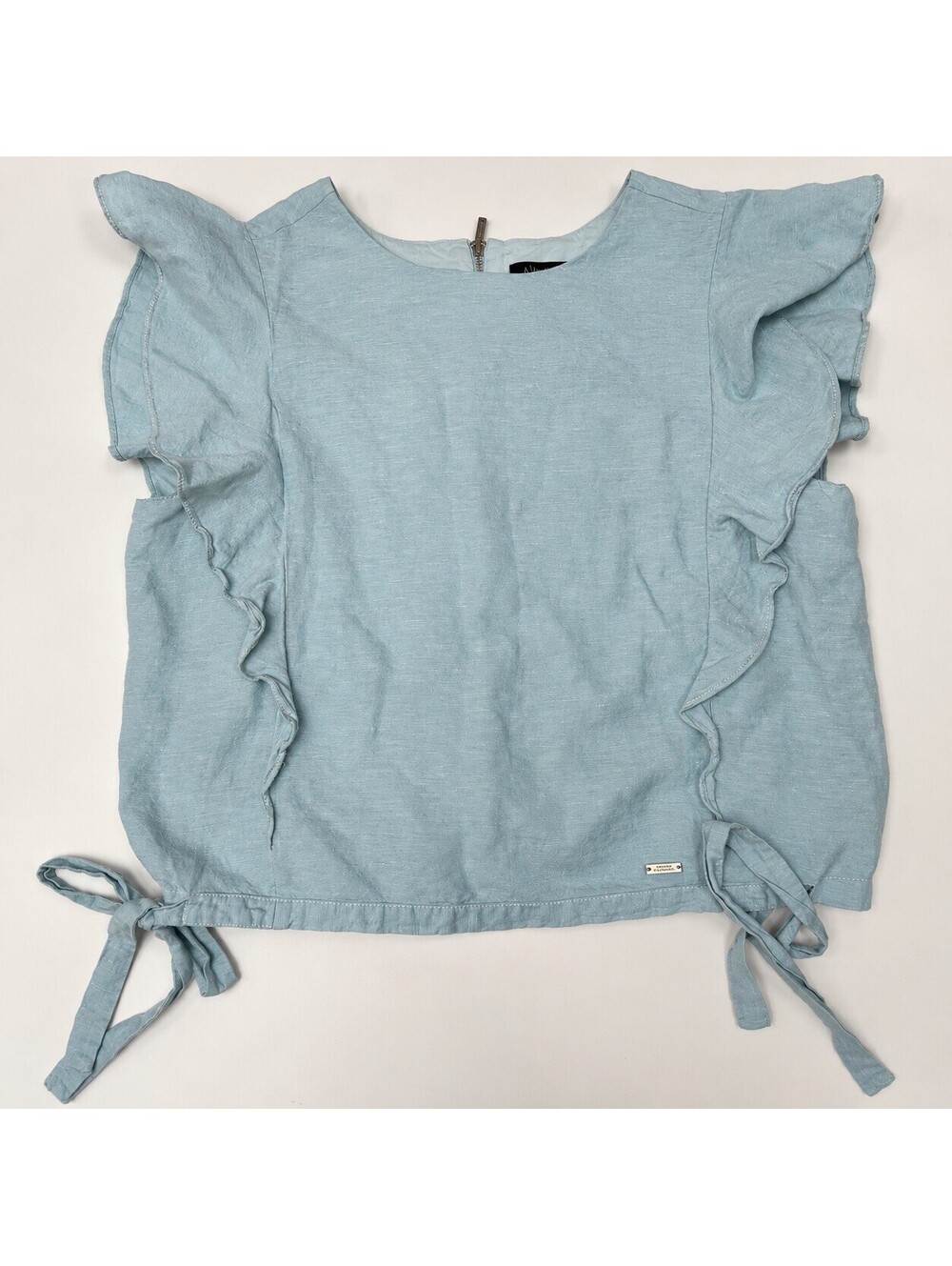 A|X Armani Exchange Women’s Light Blue Ruffle Sleeve Blouse Top Size L